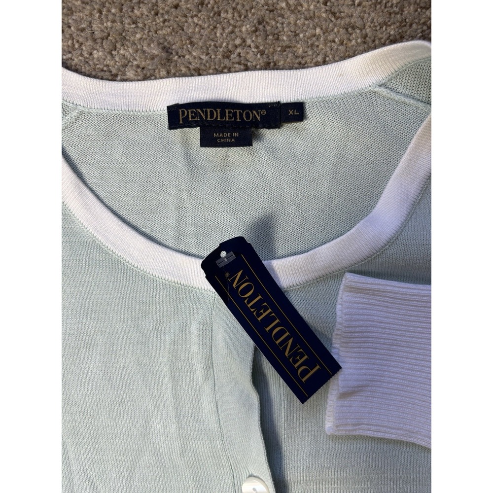 NEW‎ Pendleton Women's XL Cardigan Lightweight Cotton Classic Preppy Light Blue - Picture 3 of 9